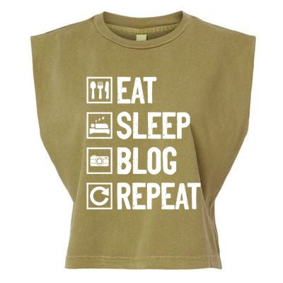 Eat Sleep Blog Repeat Vlogging Blogging Traveler Blogger Gift Garment-Dyed Women's Muscle Tee