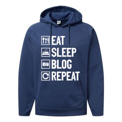 Eat Sleep Blog Repeat Vlogging Blogging Traveler Blogger Gift Performance Fleece Hoodie