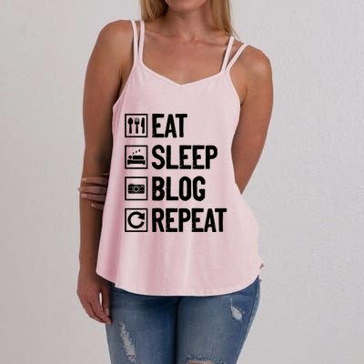 Eat Sleep Blog Repeat Vlogging Blogging Traveler Blogger Gift Women's Strappy Tank