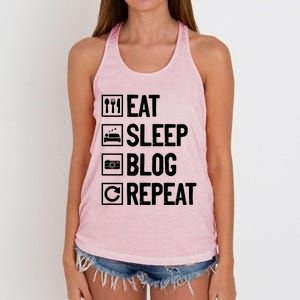 Eat Sleep Blog Repeat Vlogging Blogging Traveler Blogger Gift Women's Knotted Racerback Tank