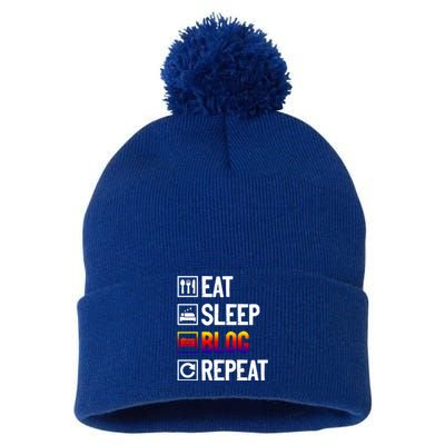 Eat Sleep Blog Repeat Vlogging Blogging Traveler Blogger Meaningful Gift Pom Pom 12in Knit Beanie