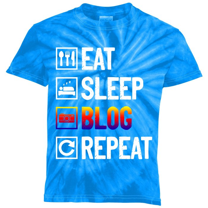 Eat Sleep Blog Repeat Vlogging Blogging Traveler Blogger Meaningful Gift Kids Tie-Dye T-Shirt