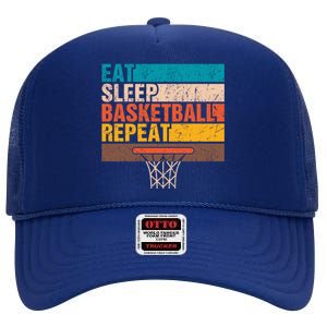 Eat. Sleep. Basketball. Repeat. Basketball Youths Bball High Crown Mesh Back Trucker Hat