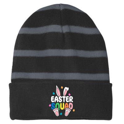 Easter Squad Bunny Holiday Colorful Striped Beanie with Solid Band