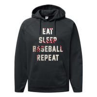 Eat Sleep Baseball Repeat Hoodie Baseball Player Fan Gifts Performance Fleece Hoodie