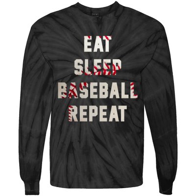 Eat Sleep Baseball Repeat Hoodie Baseball Player Fan Gifts Tie-Dye Long Sleeve Shirt