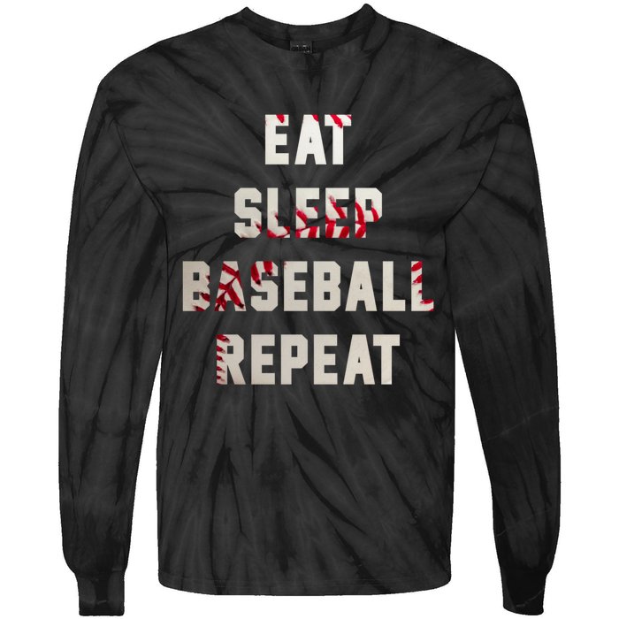 Eat Sleep Baseball Repeat Hoodie Baseball Player Fan Gifts Tie-Dye Long Sleeve Shirt