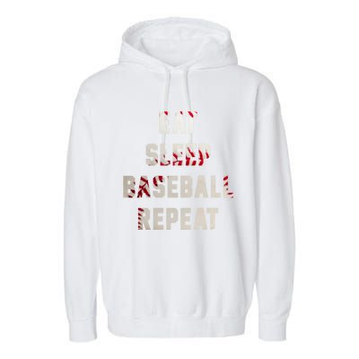 Eat Sleep Baseball Repeat Hoodie Baseball Player Fan Gifts Garment-Dyed Fleece Hoodie