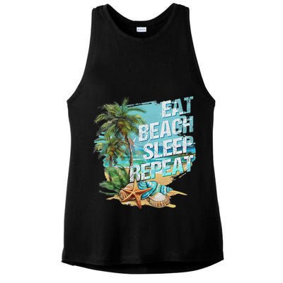 Eat Sleep Beach Repeat Summer Vacation Tropical Beach Design Ladies PosiCharge Tri-Blend Wicking Tank