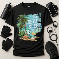Eat Sleep Beach Repeat Summer Vacation Tropical Beach Design Cooling Performance Crew T-Shirt