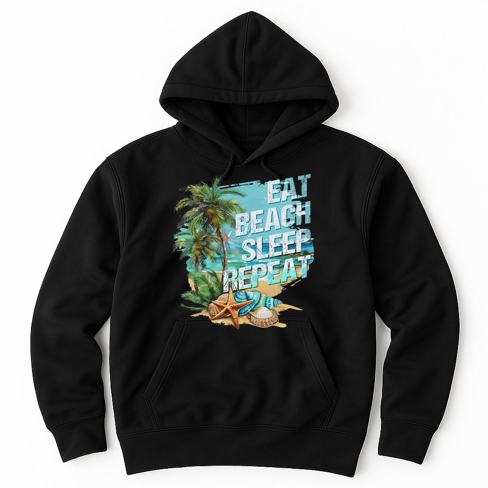 Eat Sleep Beach Repeat Summer Vacation Tropical Beach Design Hoodie