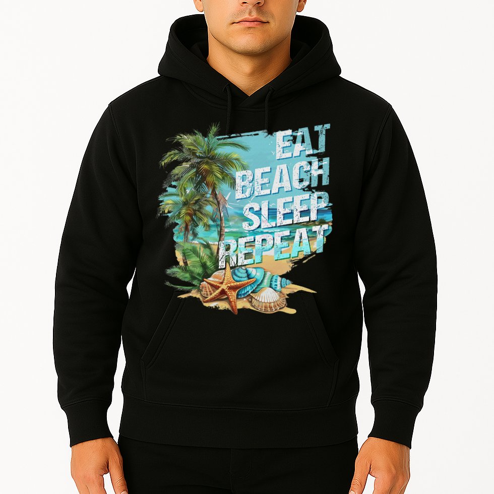 Eat Sleep Beach Repeat Summer Vacation Tropical Beach Design Hoodie