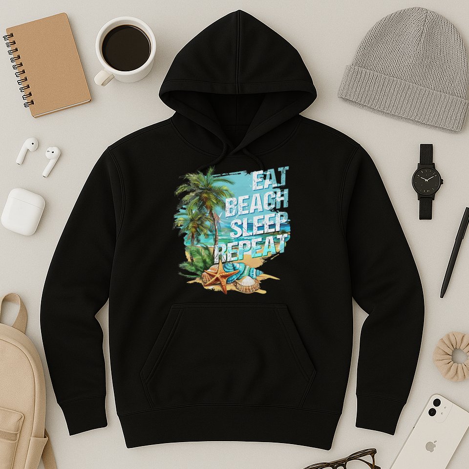 Eat Sleep Beach Repeat Summer Vacation Tropical Beach Design Hoodie