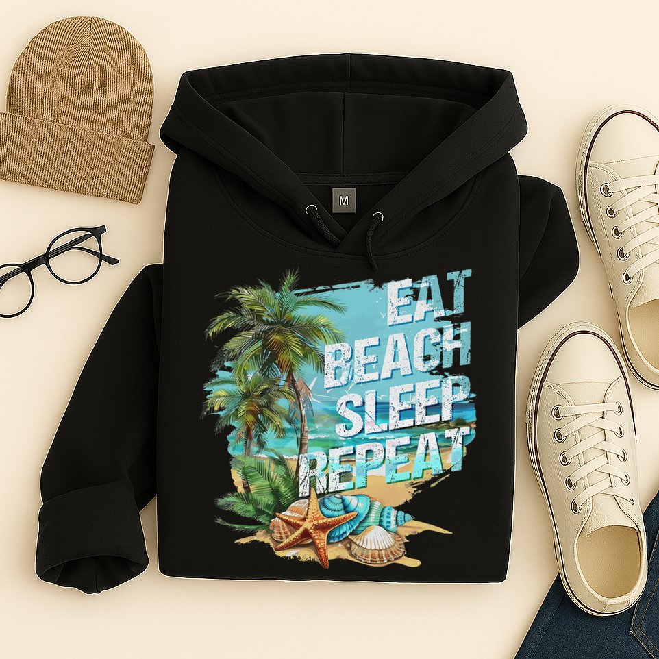 Eat Sleep Beach Repeat Summer Vacation Tropical Beach Design Hoodie