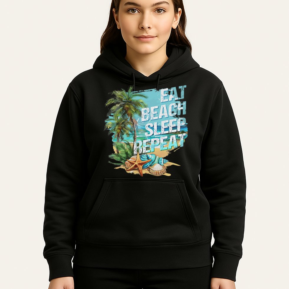 Eat Sleep Beach Repeat Summer Vacation Tropical Beach Design Hoodie