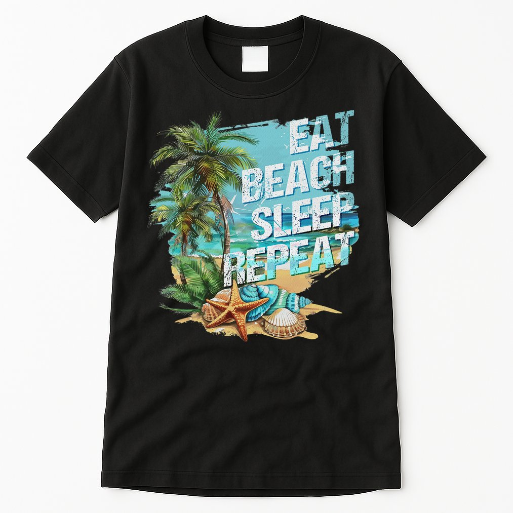 Eat Sleep Beach Repeat Summer Vacation Tropical Beach Design Tall T-Shirt