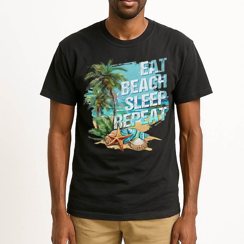 Eat Sleep Beach Repeat Summer Vacation Tropical Beach Design Tall T-Shirt