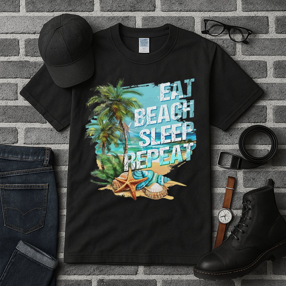 Eat Sleep Beach Repeat Summer Vacation Tropical Beach Design Tall T-Shirt