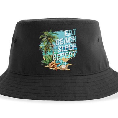 Eat Sleep Beach Repeat Summer Vacation Tropical Beach Design Sustainable Bucket Hat