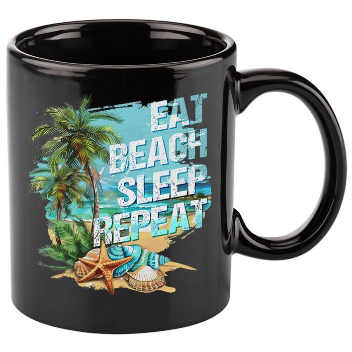 Eat Sleep Beach Repeat Summer Vacation Tropical Beach Design 11oz C Handle Ceramic Mug