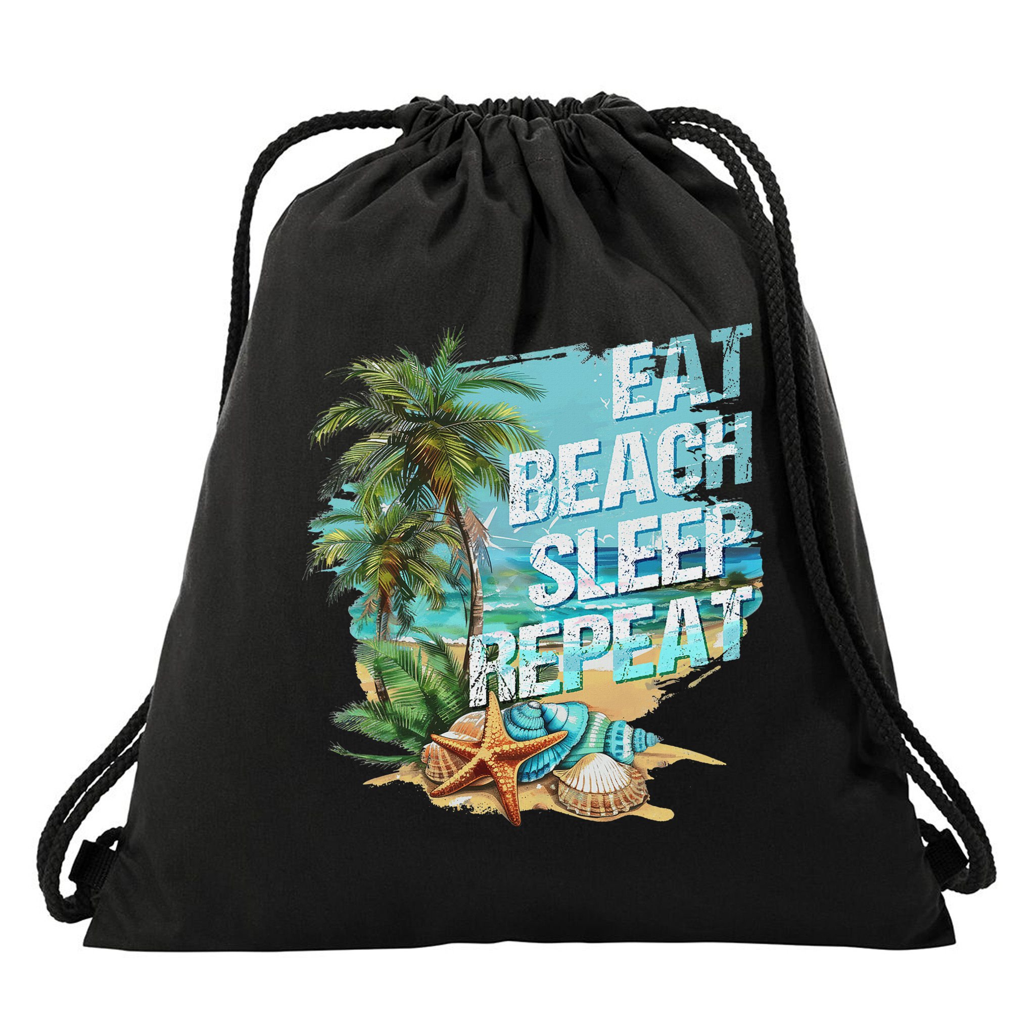 Eat Sleep Beach Repeat Summer Vacation Tropical Beach Design Drawstring Bag