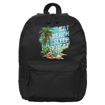 Eat Sleep Beach Repeat Summer Vacation Tropical Beach Design 16 in Basic Backpack