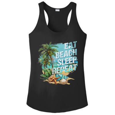 Eat Sleep Beach Repeat Summer Vacation Tropical Beach Design Ladies PosiCharge Competitor Racerback Tank