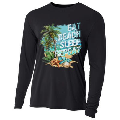 Eat Sleep Beach Repeat Summer Vacation Tropical Beach Design Cooling Performance Long Sleeve Crew