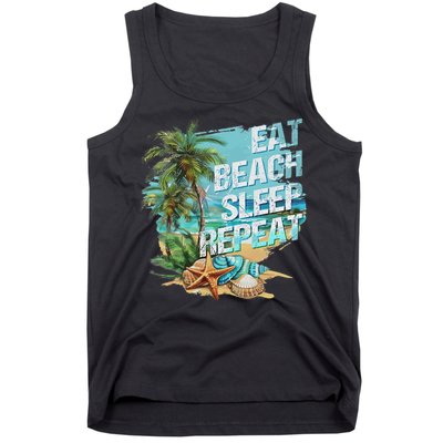 Eat Sleep Beach Repeat Summer Vacation Tropical Beach Design Tank Top