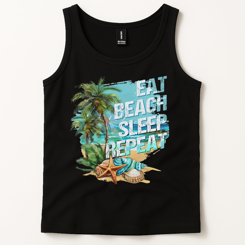 Eat Sleep Beach Repeat Summer Vacation Tropical Beach Design Tank Top