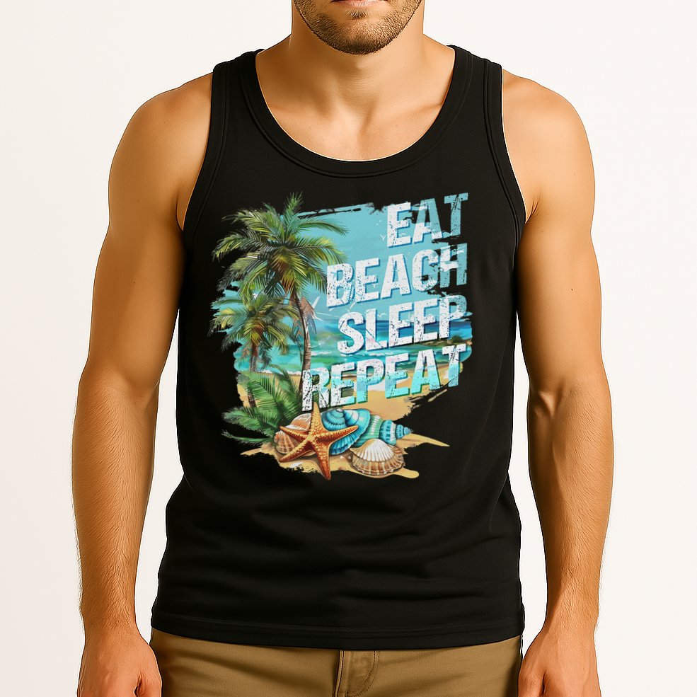 Eat Sleep Beach Repeat Summer Vacation Tropical Beach Design Tank Top