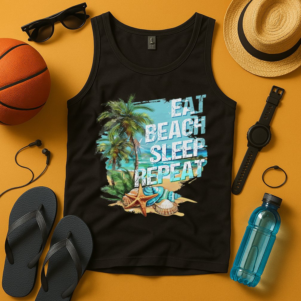 Eat Sleep Beach Repeat Summer Vacation Tropical Beach Design Tank Top