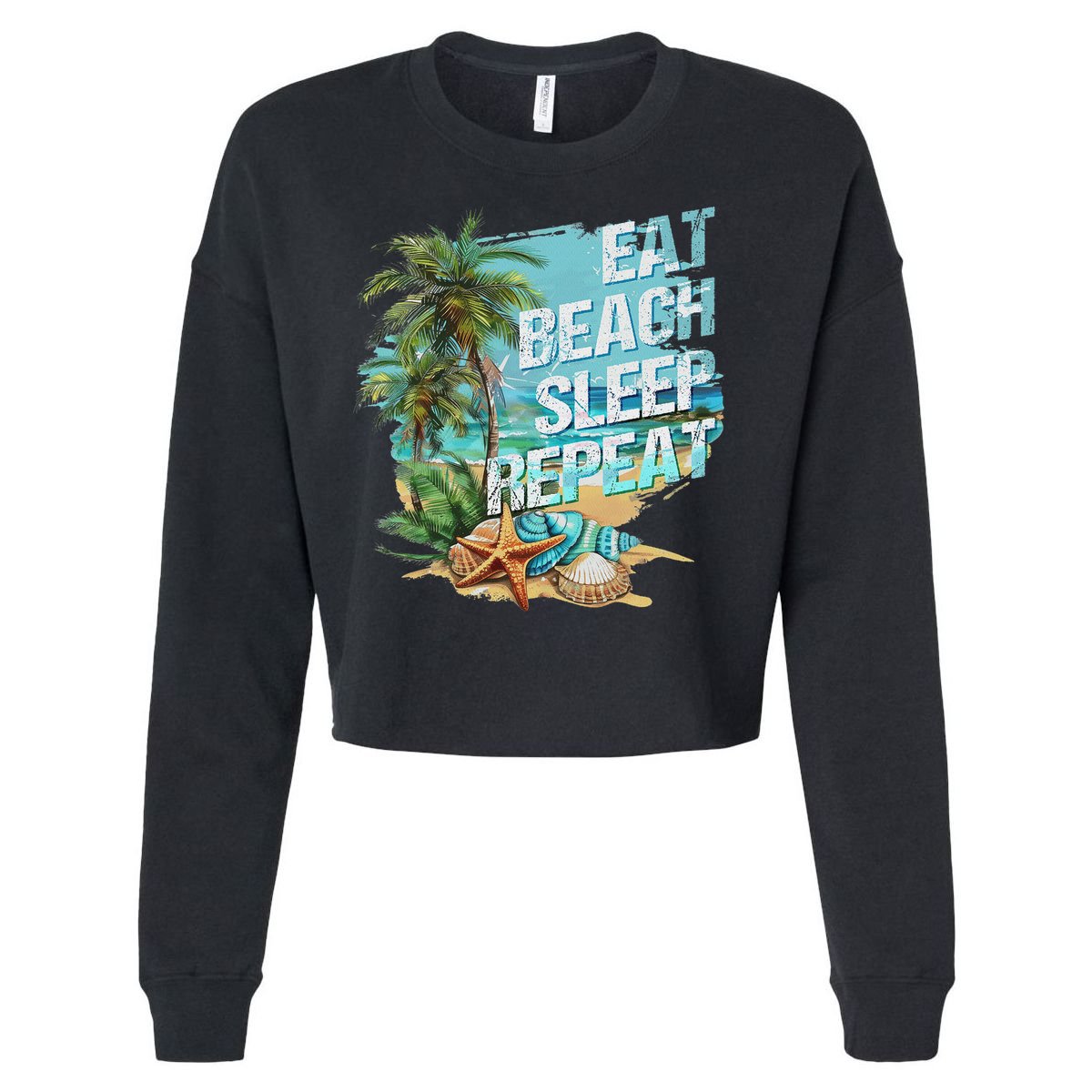 Eat Sleep Beach Repeat Summer Vacation Tropical Beach Design Cropped Pullover Crew