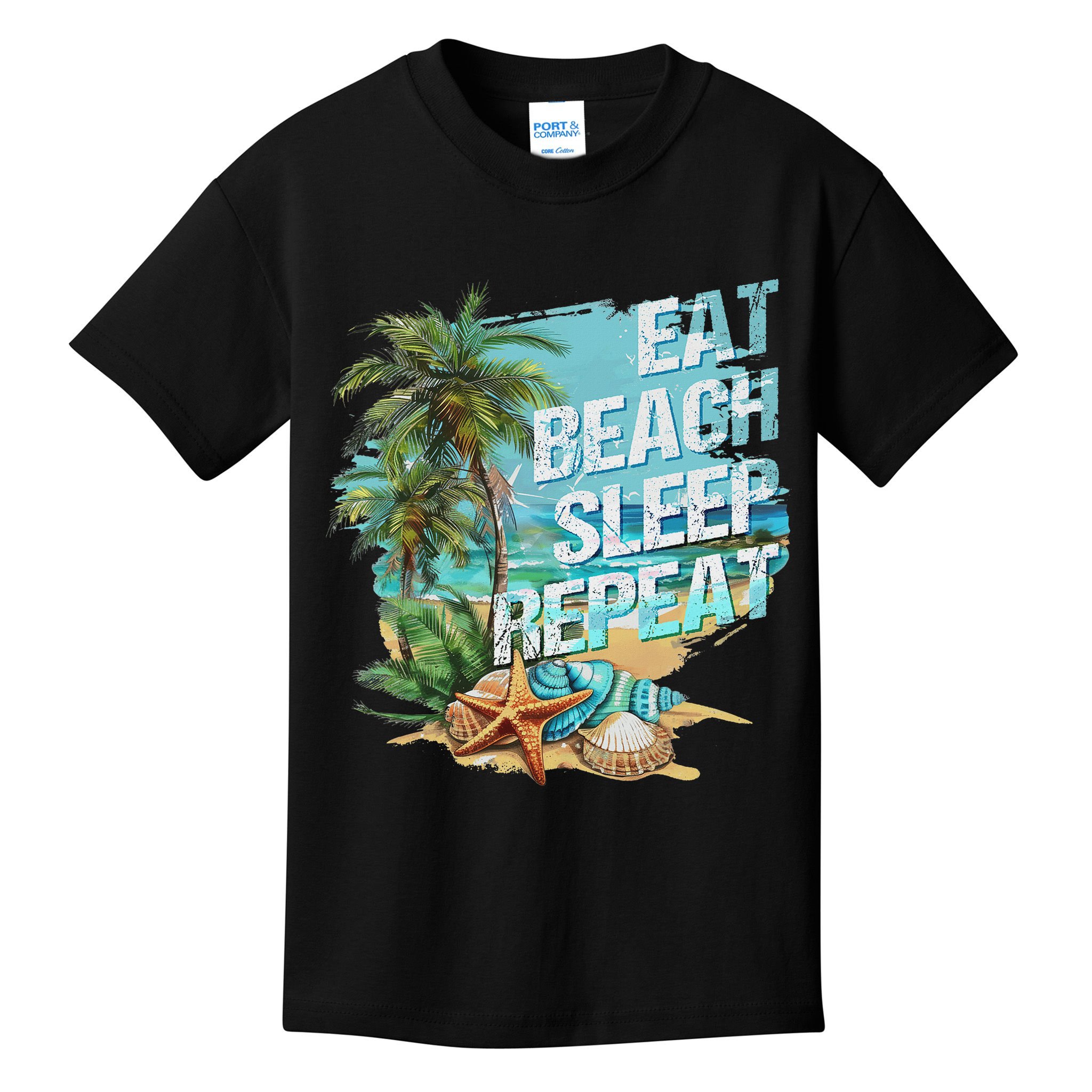 Eat Sleep Beach Repeat Summer Vacation Tropical Beach Design Kids T-Shirt