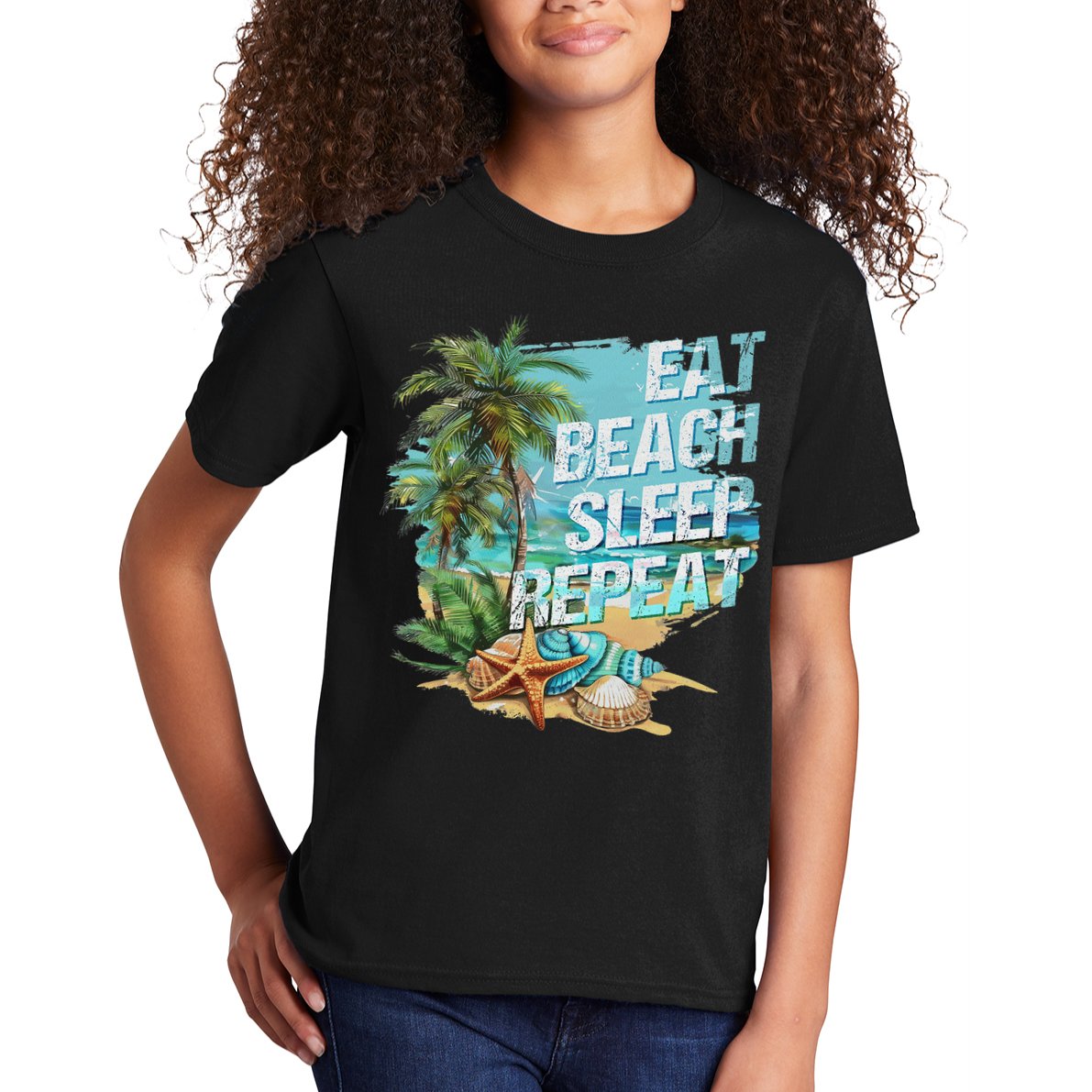Eat Sleep Beach Repeat Summer Vacation Tropical Beach Design Kids T-Shirt