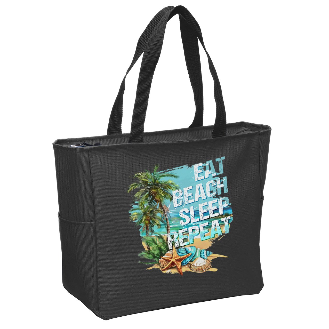 Eat Sleep Beach Repeat Summer Vacation Tropical Beach Design Zip Tote Bag