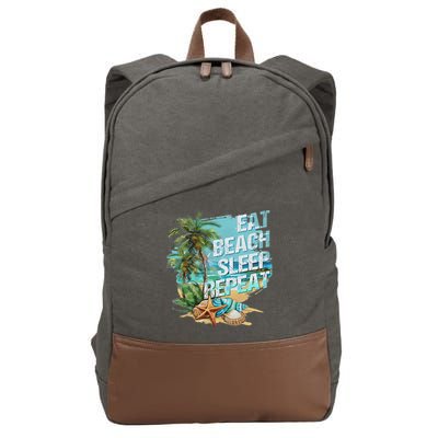 Eat Sleep Beach Repeat Summer Vacation Tropical Beach Design Cotton Canvas Backpack