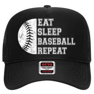 Eat Sleep Baseball Repeat Baseball Player Funny Baseball High Crown Mesh Back Trucker Hat