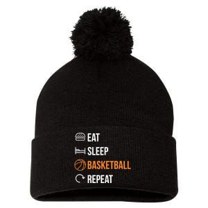 Eat Sleep Basketball Repeat | Basketball Pom Pom 12in Knit Beanie