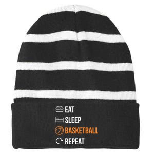 Eat Sleep Basketball Repeat | Basketball Striped Beanie with Solid Band