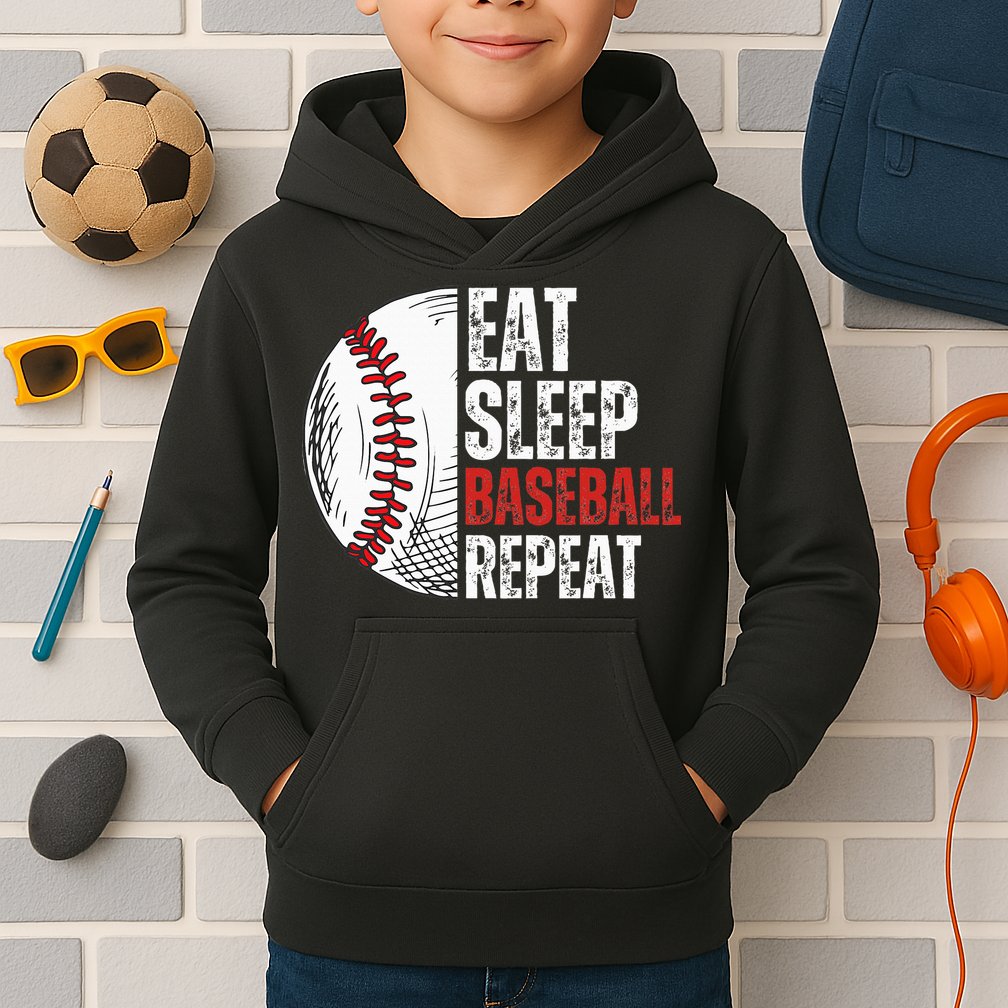 Eat Sleep Baseball Repeat Funny Baseball Players Kids Hoodie