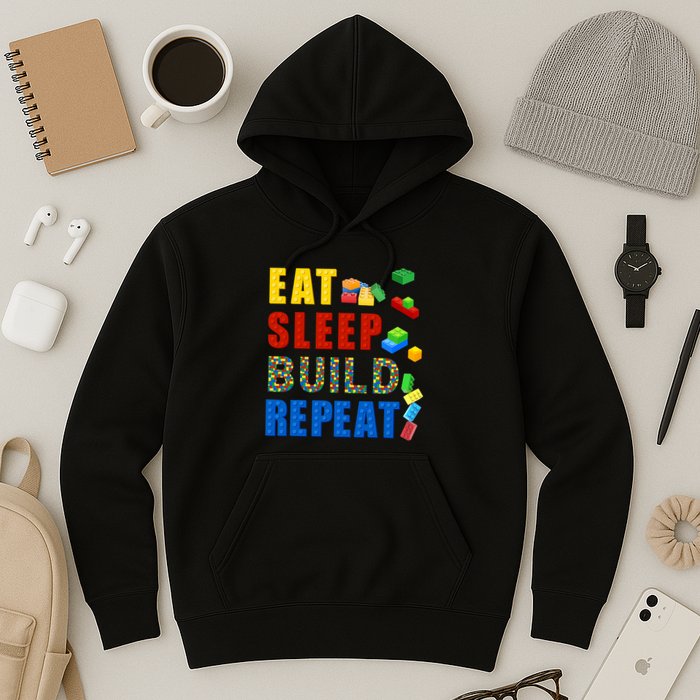 Eat Sleep Build Repeat Building Bricks Blocks Master Builder Hoodie