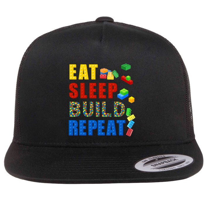 Eat Sleep Build Repeat Building Bricks Blocks Master Builder Flat Bill Trucker Hat