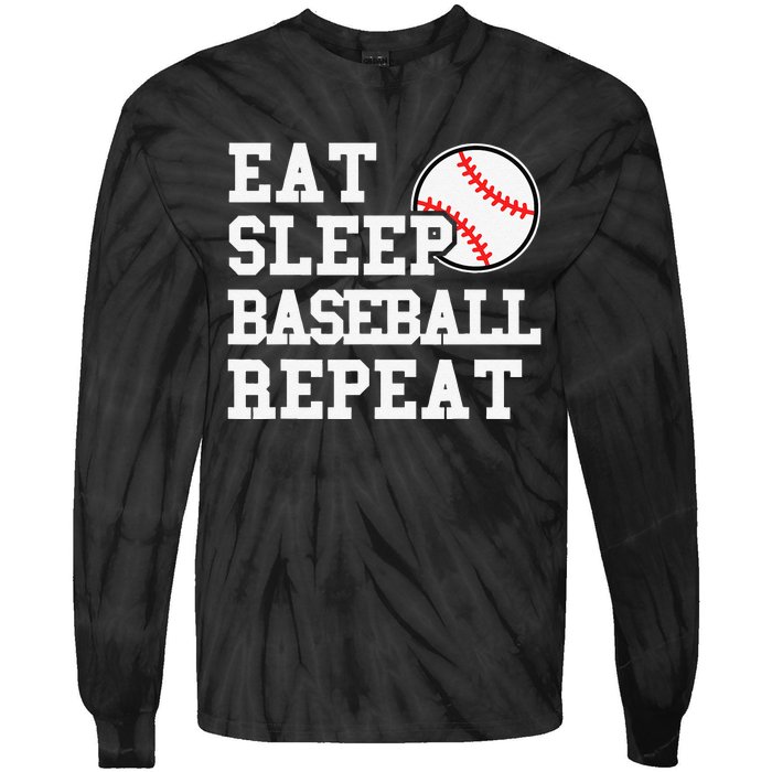 Eat Sleep Baseball Repeat Funny Baseball Lover Tie-Dye Long Sleeve Shirt