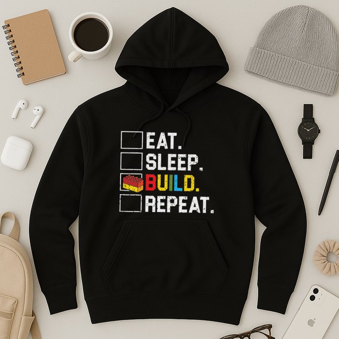 Eat Sleep Build Repeat Master Builder Bricks Blocks Hoodie