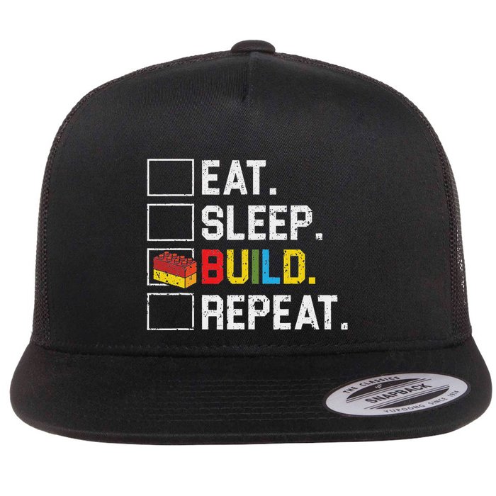 Eat Sleep Build Repeat Master Builder Bricks Blocks Flat Bill Trucker Hat