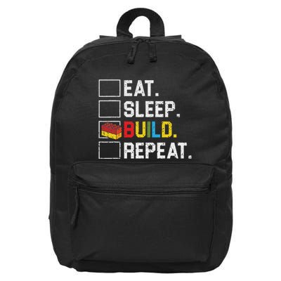 Eat Sleep Build Repeat Master Builder Bricks Blocks 16 in Basic Backpack