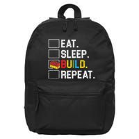 Eat Sleep Build Repeat Master Builder Bricks Blocks 16 in Basic Backpack