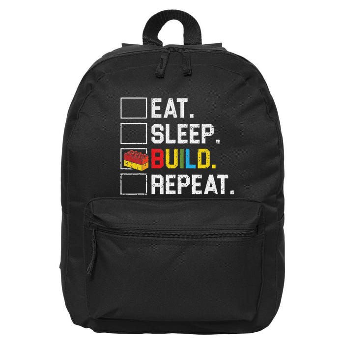 Eat Sleep Build Repeat Master Builder Bricks Blocks 16 in Basic Backpack