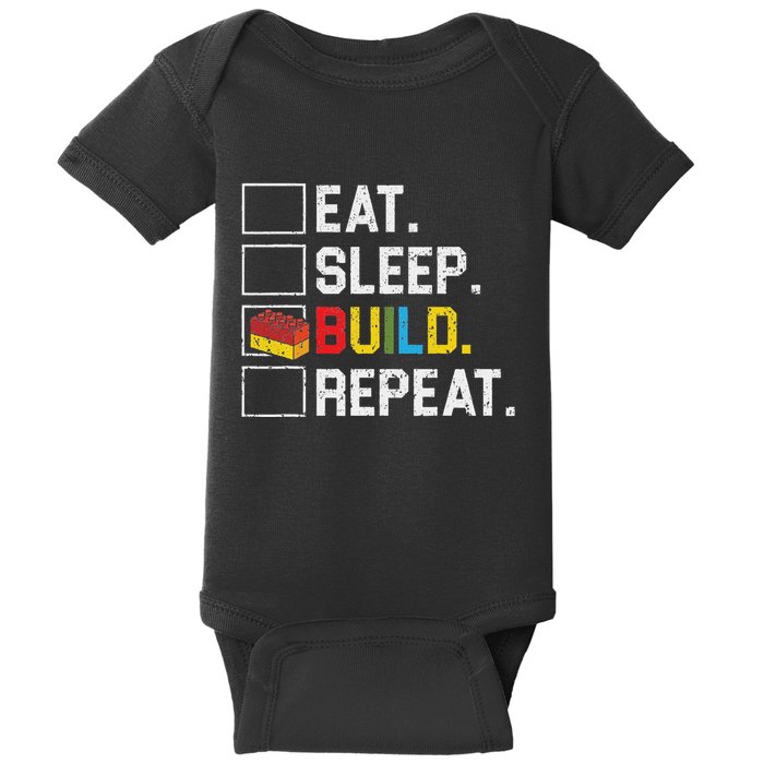 Eat Sleep Build Repeat Master Builder Bricks Blocks Baby Bodysuit